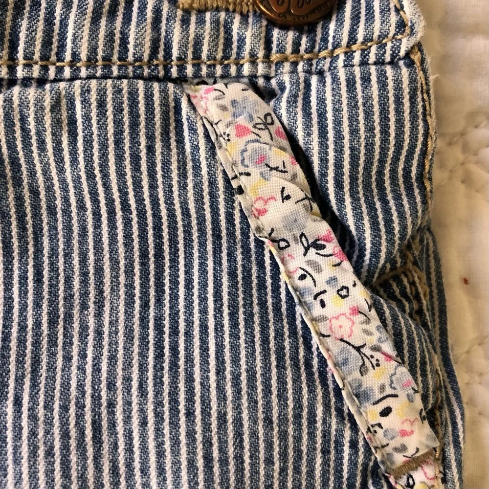 OshKosh B'gosh Navy Striped Overalls w/Pink Flowers